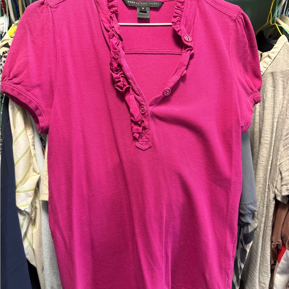 Marc By Marc Jacobs Fuchsia Ruffled Short Sleeve Top